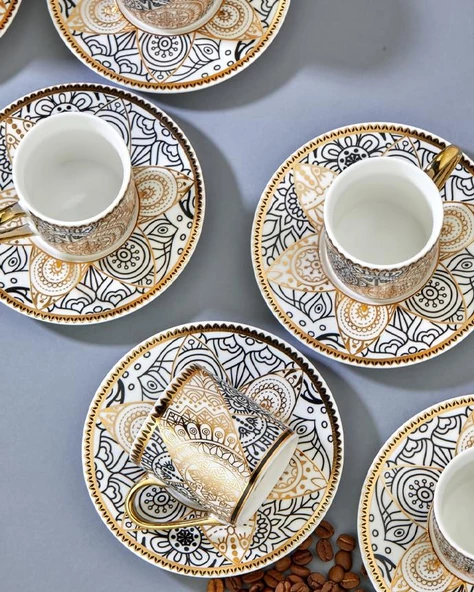 Hanedan Kahve Fincan Seti - 6 Kişilik Türk Kahvesi Fincan Takımı - 90 ML - 6