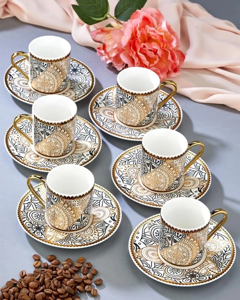 Hanedan Kahve Fincan Seti - 6 Kişilik Türk Kahvesi Fincan Takımı - 90 ML - 5