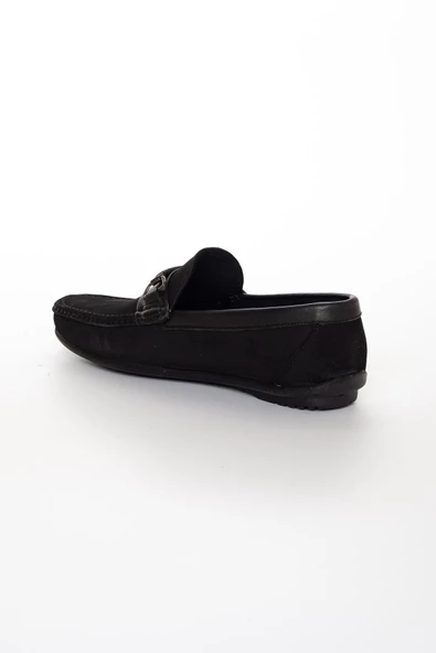 Hakiki Deri Nubuk Tokalı Erkek Siyah Loafer Ayakkabı - 4