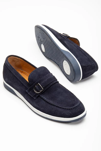 Hakiki Deri Süet Tokalı Çift Renk Taban Lacivert Erkek Günlük Ayakkabı ürün görseli