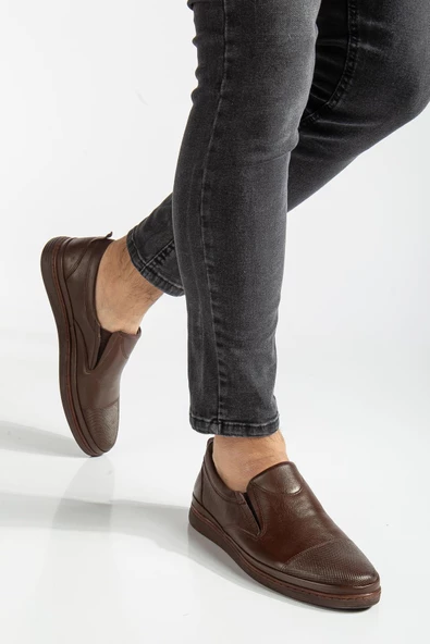 Hakiki Deri Atom Bağsız Taban Dikişli Kahverengi Erkek Günlük Ayakkabı - Resim 2