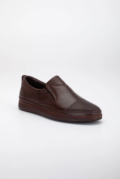 Hakiki Deri Atom Bağsız Taban Dikişli Kahverengi Erkek Günlük Ayakkabı - Resim 4