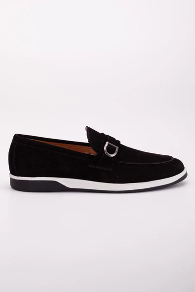 Hakiki Deri Süet Tokalı Çift Renk Taban Siyah Erkek Günlük Ayakkabı - Resim 2