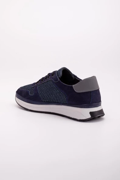 Hakiki Deri Keten Malzeme Poli Taban Bağcıklı Lacivert Erkek Günlük Ayakkabı - Resim 4