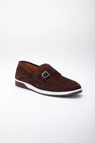 Hakiki Deri Süet Tokalı Çift Renk Taban Kahverengi Erkek Günlük Ayakkabı - Resim 4