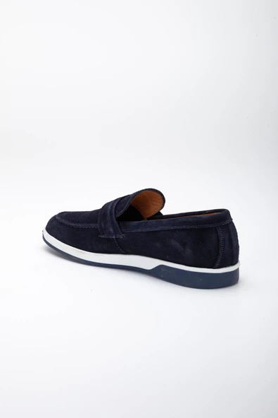 Hakiki Deri Süet Tokalı Çift Renk Taban Lacivert Erkek Günlük Ayakkabı - Resim 5