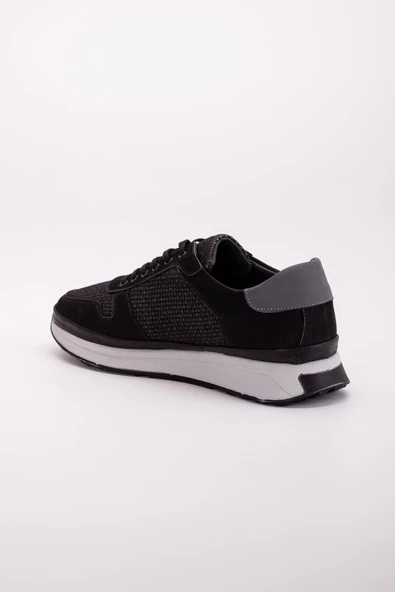 Hakiki Deri Keten Malzeme Poli Taban Bağcıklı Siyah Erkek Günlük Ayakkabı - Resim 4