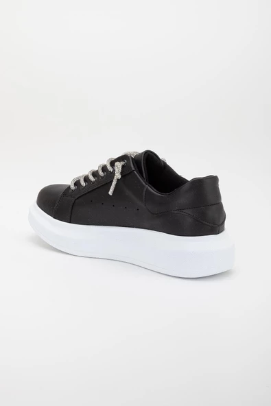 Taş Bağcıklı Detaylı Siyah Beyaz Kadın Spor Ayakkabı - Resim 5