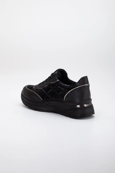 Paraşüt Malzeme Kalın Taban Bağlı Siyah Kadın Spor Ayakkabı - Resim 4