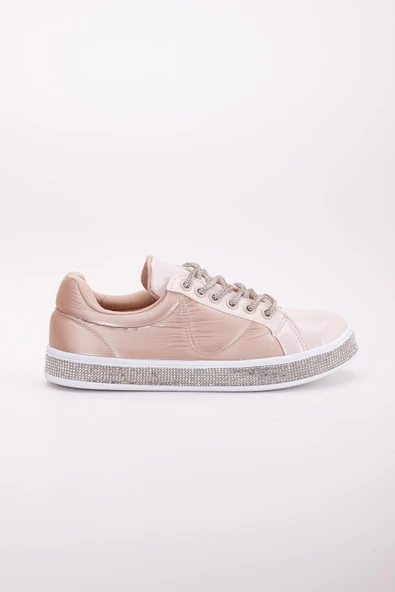 Rugan Taban Bağcık Taşlı Gümüş Nude Kadın Spor Ayakkabı - Resim 3