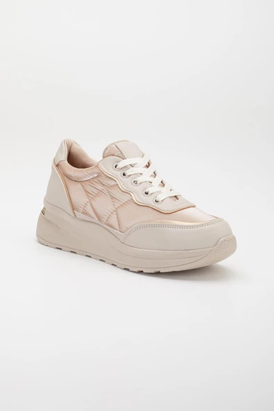 Paraşüt Malzeme Kalın Taban Bağlı Bej Kadın Spor Ayakkabı - Resim 4