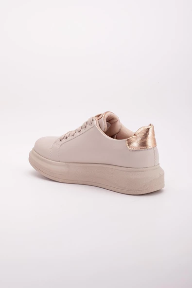 Cilt Parlak Şeritli Balon Taban Bağcıklı Nude Kadın Spor Ayakkabı - Resim 5