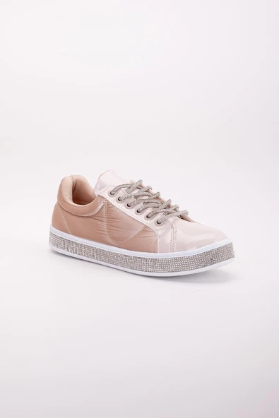 Rugan Taban Bağcık Taşlı Gümüş Nude Kadın Spor Ayakkabı - Resim 4