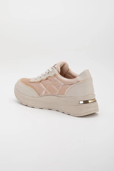 Paraşüt Malzeme Kalın Taban Bağlı Bej Kadın Spor Ayakkabı - Resim 5