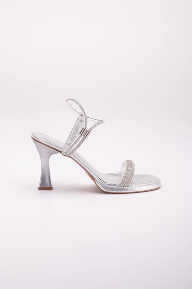 Taşlı Tekbant Sultan Bilek Taşlı Gümüş Kadın Abiye Ayakkabı - Resim 3