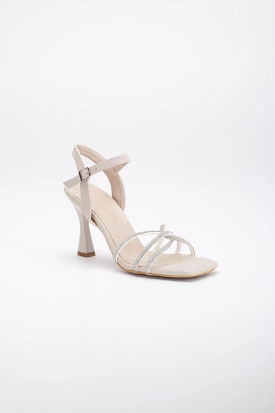 3 Bant Taşlı Saten Ten Kadın Topuklu Abiye Ayakkabı - Resim 4