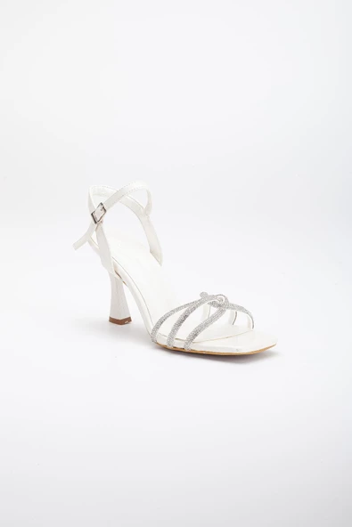 3 Bant Taşlı Saten Sedef Kadın Topuklu Abiye Ayakkabı - Resim 4