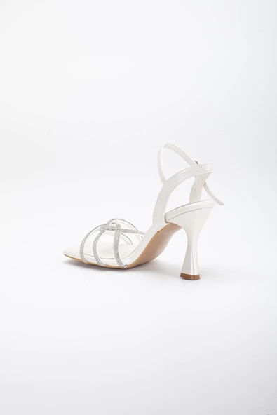 3 Bant Taşlı Saten Sedef Kadın Topuklu Abiye Ayakkabı - Resim 5