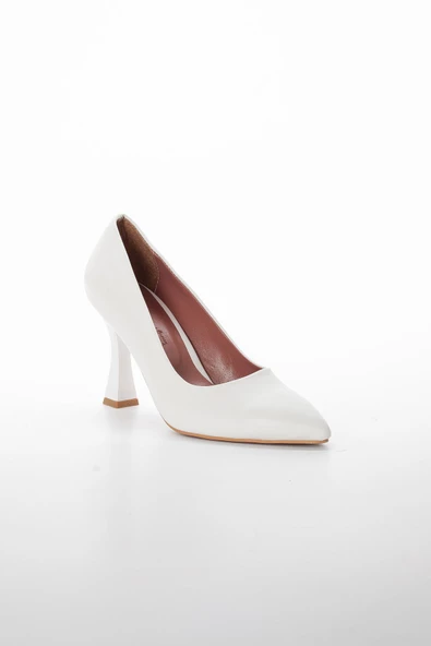 Cilt İnce Topuk Beyaz Büyük Numara Kadın Ayakkabısı Topuklu Stiletto - 4