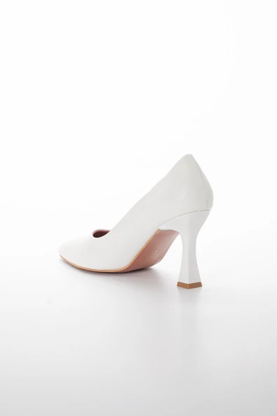 Cilt İnce Topuk Beyaz Büyük Numara Kadın Ayakkabısı Topuklu Stiletto - 5