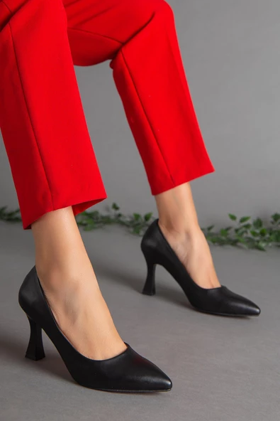Cilt İnce Topuk Siyah Büyük Numara Kadın Ayakkabısı Topuklu Stiletto - 2