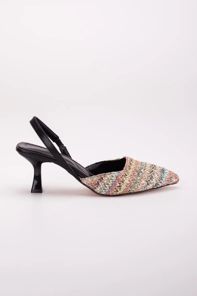 Hasır Malzeme Ortopedik Tabanlı Siyah Kadın Topuklu Ayakkabı - Resim 3