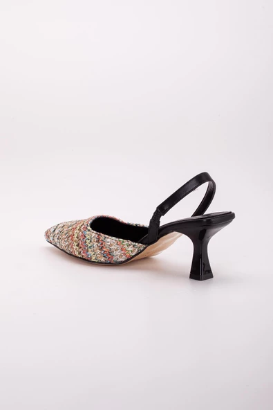 Hasır Malzeme Ortopedik Tabanlı Siyah Kadın Topuklu Ayakkabı - Resim 5