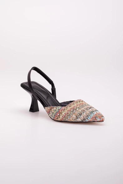 Hasır Malzeme Ortopedik Tabanlı Siyah Kadın Topuklu Ayakkabı - Resim 4