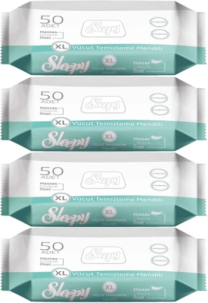 Sleepy Hasta Vücut Temizleme Islak Mendil Havlu 50 Yaprak XL (4 Lü Set)