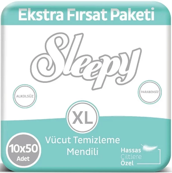 Sleepy Hasta Vücut Temizleme Islak Mendil Havlu 50 Yaprak XL 10 Lu Set ürün görseli