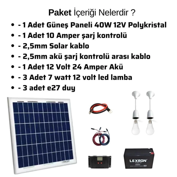 50 Watt Güneş Paneli Aydınlatma Paketi Solar Paket - 3