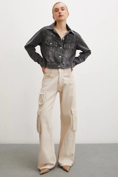 Sırtı Nakışlı Kot Ceket Antirasit - 4