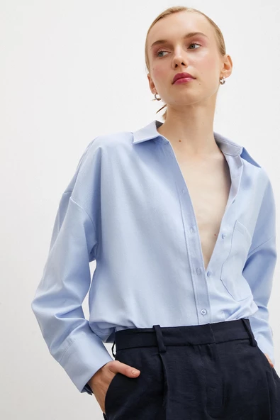 Klasik Gömlek Buz Mavisi - Resim 3