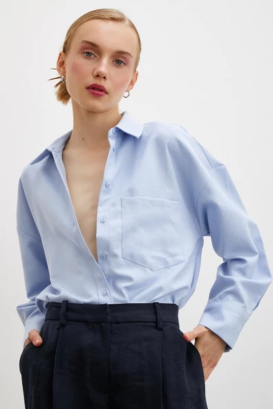Klasik Gömlek Buz Mavisi - Resim 4
