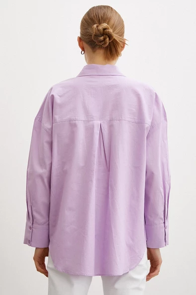 Regular Fit Poplin Gömlek Lila - 4