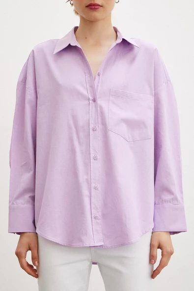 Regular Fit Poplin Gömlek Lila - 2