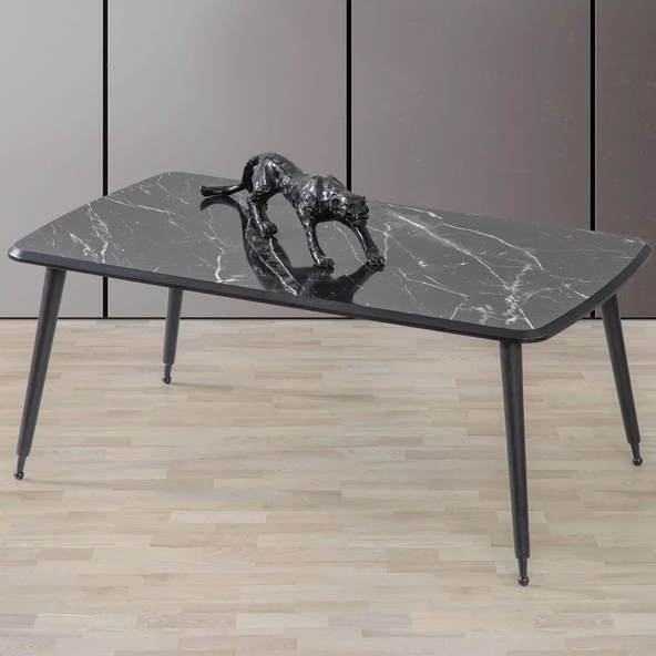 60x100 cm Lüx Ayaklı Orta Sehpa Siyah Mermer A11 - 2