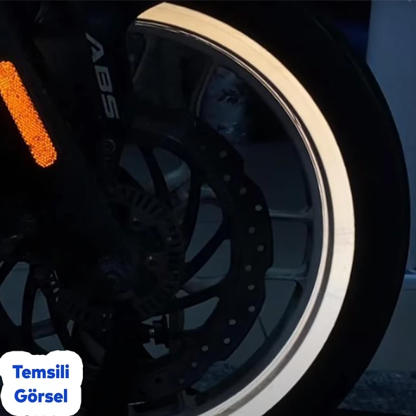 Yapışkanlı Neon Bisiklet Motosiklet Araba Jant Bandı 7 mm X 7 metre Beyaz Reflektif Parlayan Bant - 6