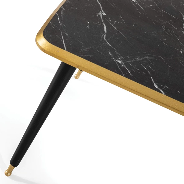 60x100 cm Lüx Ayaklı Orta Sehpa Siyah Mermer Altın Kenarlı A7 - 4
