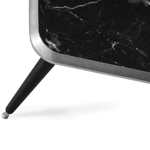 60x100 cm Lüx Ayaklı Orta Sehpa Siyah Mermer Gümüş Kenarlı A6 - 4