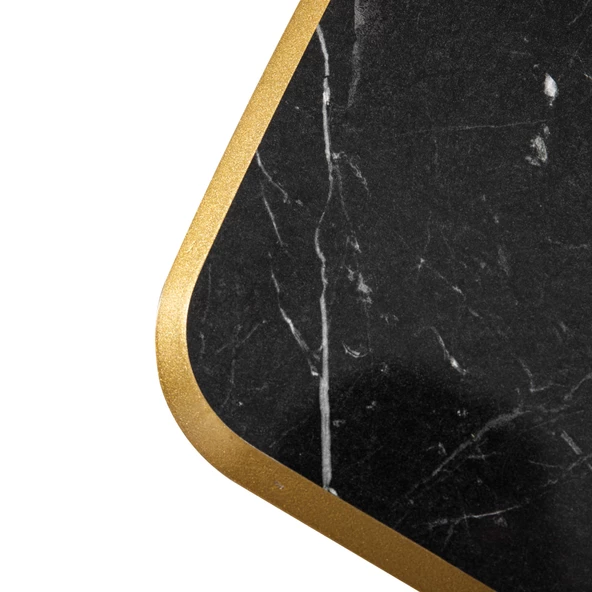 60x100 cm Lüx Ayaklı Orta Sehpa Siyah Mermer Altın Kenarlı A7 - 3