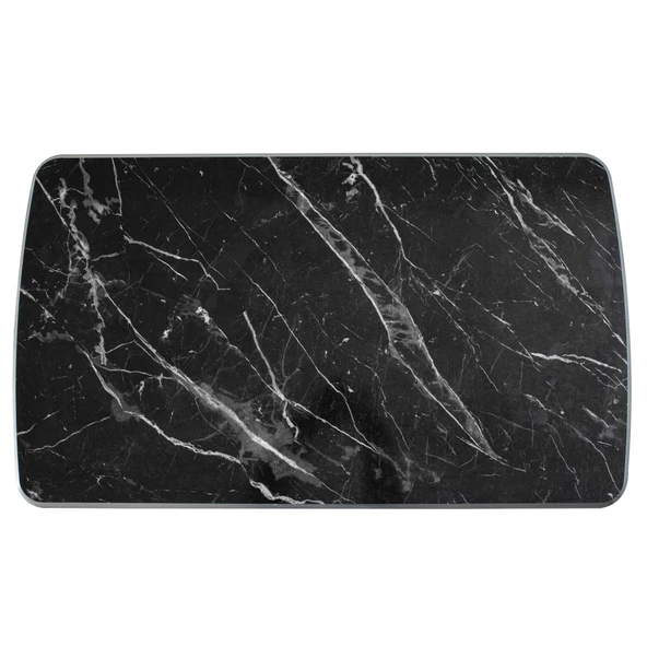 60x100 cm Lüx Ayaklı Orta Sehpa Siyah Mermer Gümüş Kenarlı A6 - 3