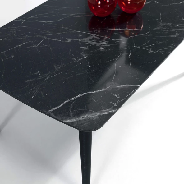 60x100 cm Ahşap Ayaklı Orta Sehpa Siyah Mermer A4 - 2