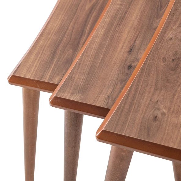 3'Lü Ceviz Dikdörtgen Ahşap Zigon Sehpa Lüx Ayaklı E9 - 2