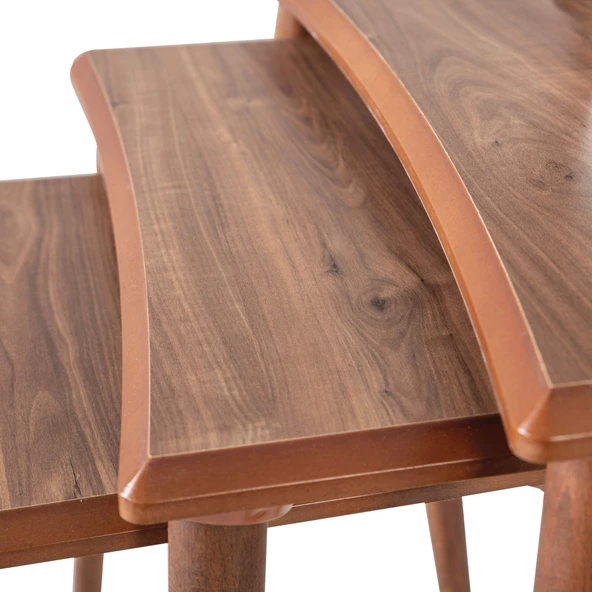 3'Lü Ceviz Dikdörtgen Ahşap Zigon Sehpa Lüx Ayaklı E9 - 3