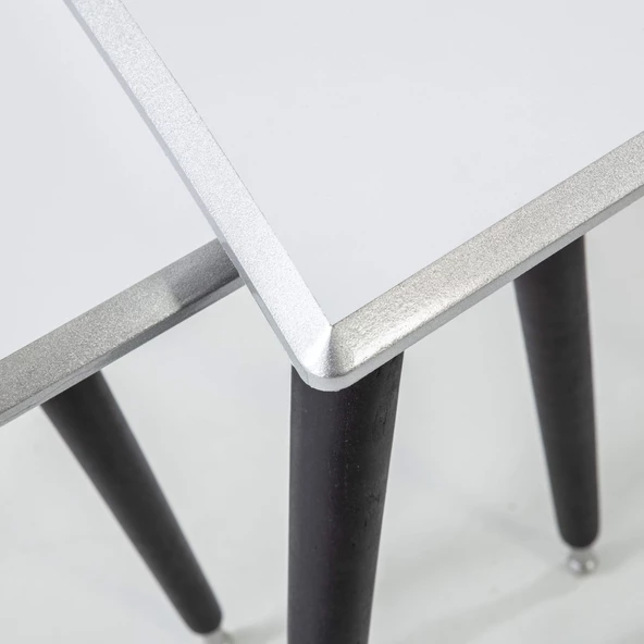 3'Lü Beyaz Dikdörtgen Ahşap Zigon Sehpa Siyah Lüx Ayaklı E13 - 4