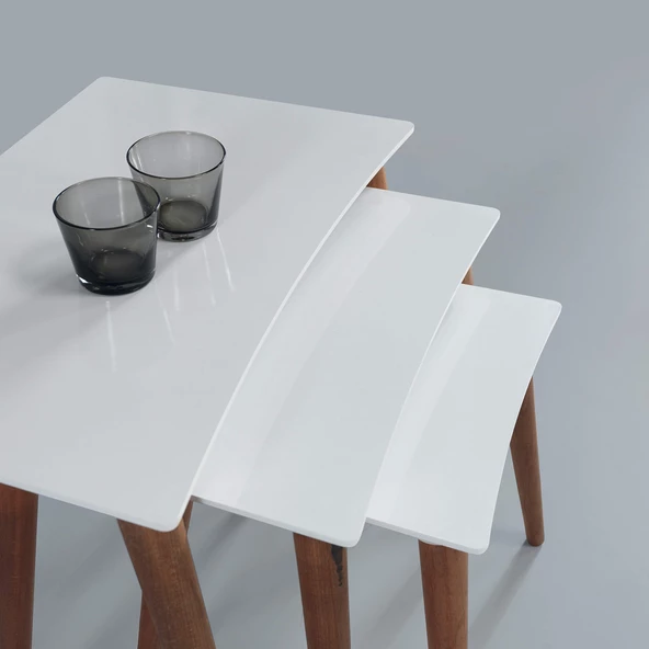 3'Lü Beyaz Dikdörtgen Ahşap Zigon Sehpa E3 - 2