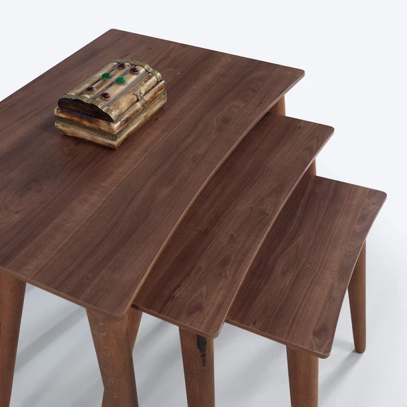 3'Lü Ceviz Dikdörtgen Ahşap Zigon Sehpa E1 - 2