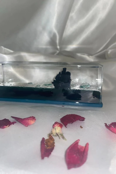 Batmayan Gemi Karayip Korsanları Siyah İnci Akvaryum İçinde Lüks Hediyelik 14x5x4 cm - Resim 4