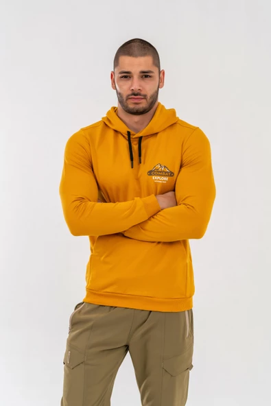 Combat Tactical Outdoor Kapüşonlu Kanguru Cepli Uzun Kol Kapşonlu Sweatshirt - 904 Hardal